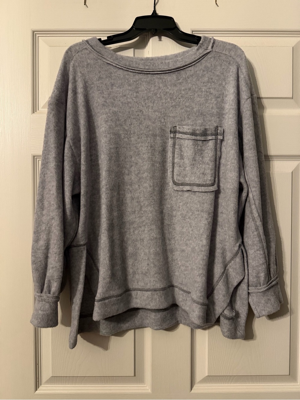 NWT! Cozy Women's Gray Pullover Sweater with Chest Pocket